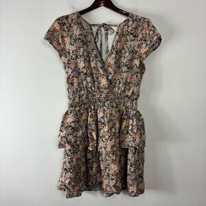 American Eagle Floral Dress Women’s M Cap Sleeve Ruffle Tired Deep V Neck Cute